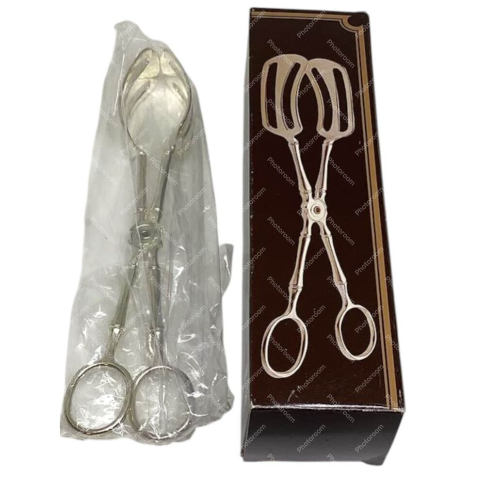 Bread Salad Tongs 0625 Italy Silver Plate Scissors 9" Wedding Box Vtg NEW - Picture 2 of 8